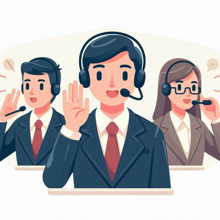 Call center operator with headset and customer service staff. Vector illustration.のイラスト素材