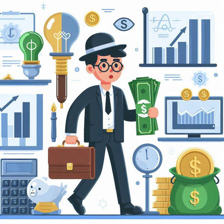 Businessman with a briefcase and money. Vector illustration in flat styleのイラスト素材