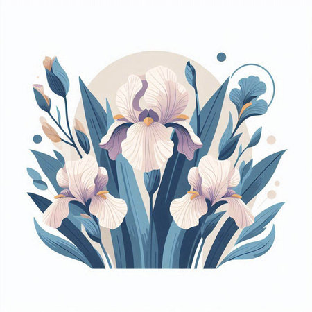 Vector illustration of iris flowers. Floral background with irises.のイラスト素材