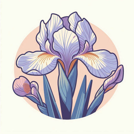 Vector illustration of iris flowers in the circle. Floral design element.のイラスト素材