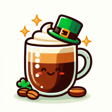 Coffee cup with leprechaun hat and coffee beansのイラスト素材