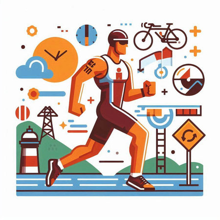Running man. Healthy lifestyle. Vector illustration in flat cartoon style.のイラスト素材