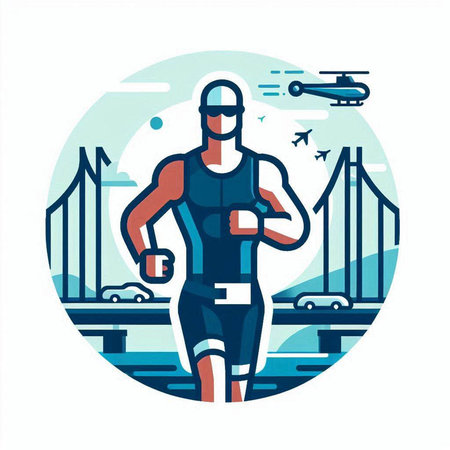 Marathon runner in sportswear running. Flat vector illustration.のイラスト素材