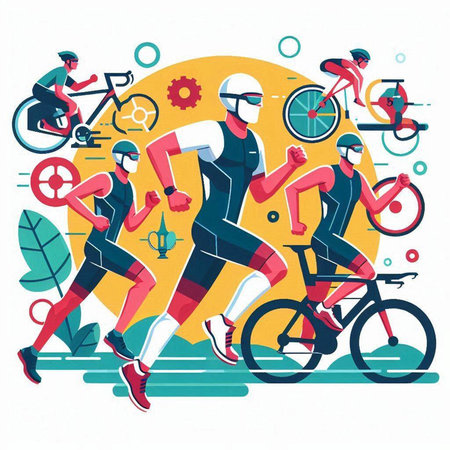 Cyclists and cyclists in sportswear. Flat vector illustration.のイラスト素材