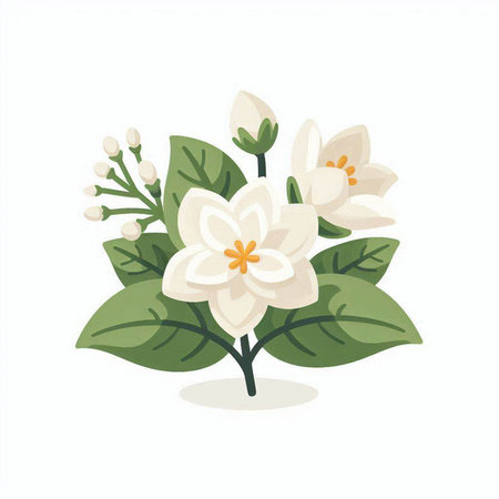 Jasmine flower vector illustration isolated on white background. Vector illustration.のイラスト素材