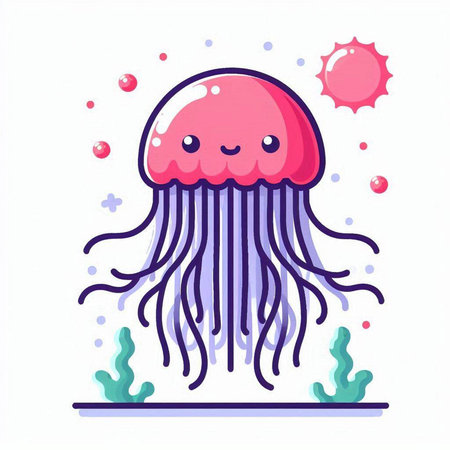 Cute cartoon jellyfish. Vector illustration isolated on white background.のイラスト素材
