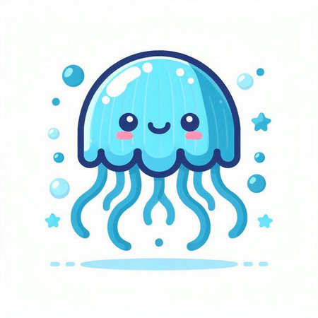 Cute cartoon jellyfish swimming in the sea. Vector illustration.のイラスト素材