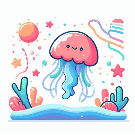 Cute jellyfish in the sea. Vector illustration on white background.のイラスト素材
