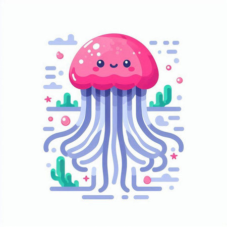 Cute cartoon jellyfish. Vector illustration in a flat style.のイラスト素材