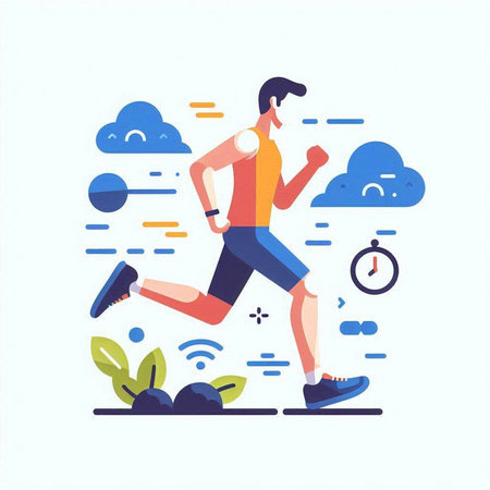 Running man. Vector illustration in flat cartoon style. Healthy lifestyle concept.のイラスト素材