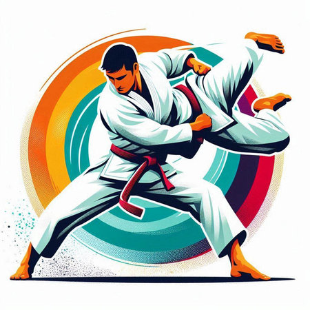 karate fighter with karate belt, vector illustration in retro styleのイラスト素材