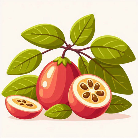 Cranberries with leaves on a white background. Vector illustration.のイラスト素材