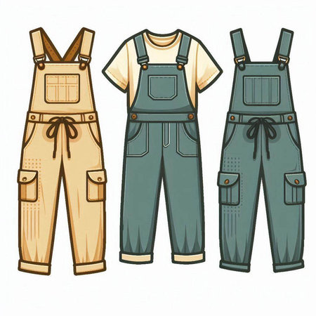 Set of work overalls. Vector illustration isolated on white background.のイラスト素材