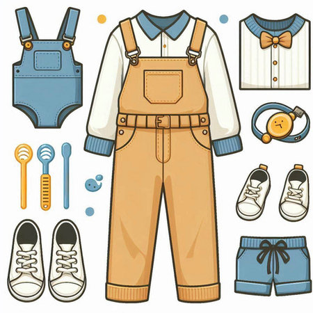 Clothes and accessories for kids. Vector set of clothes and accessories.のイラスト素材