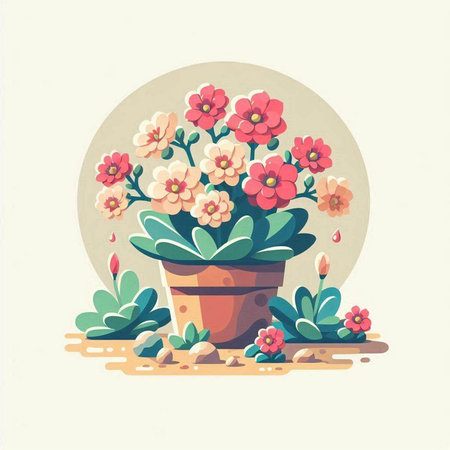 Flower pot with succulents. Vector illustration in retro style.のイラスト素材