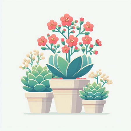 Flower pots with succulents. Vector illustration in flat styleのイラスト素材