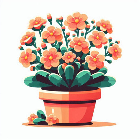 Flowerpot with flowers. Vector illustration in flat cartoon style.のイラスト素材