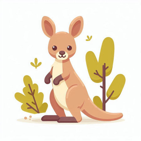 Kangaroo vector illustration. Cartoon kangaroo standing on the ground.のイラスト素材