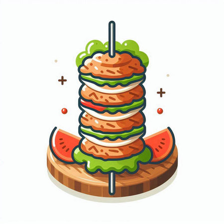 Tasty sandwich with meat and vegetables. Vector illustration in cartoon style.のイラスト素材
