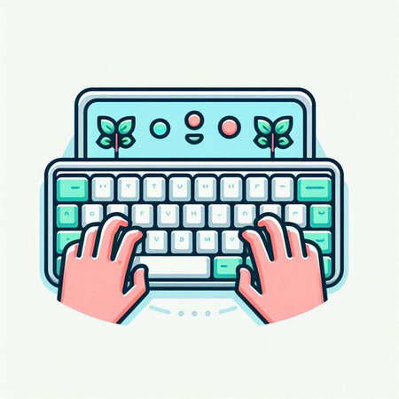 Illustration of a computer keyboard and hands. Vector illustration in flat style.のイラスト素材