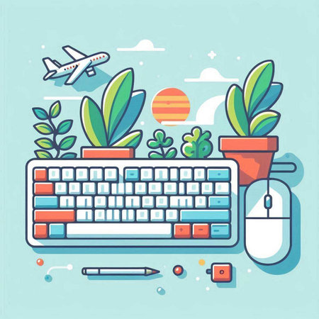 Flat design vector illustration concept of online education, distance learning, e-learning, e-learning, webinar, course, training, webinar, course.のイラスト素材