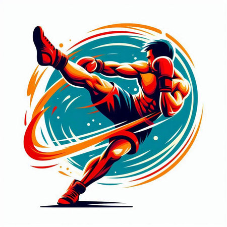 Boxer in action, vector illustration. Sport and martial arts.のイラスト素材