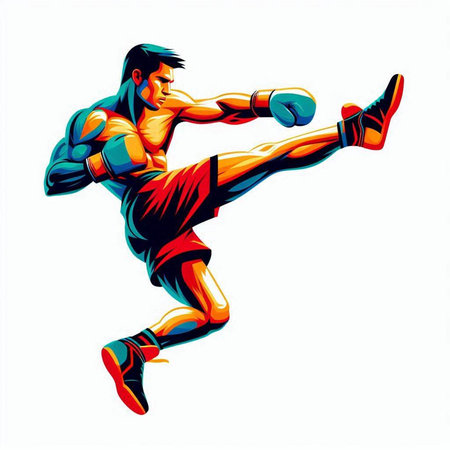 Boxer in action, isolated on white background, vector illustration.のイラスト素材