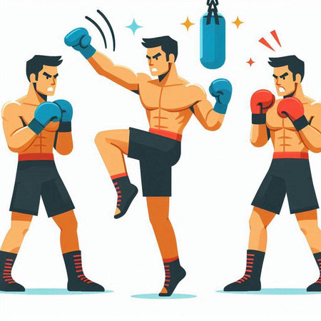 Cartoon boxer set. Vector illustration in flat style isolated on white background.のイラスト素材