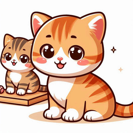 Vector illustration of Cute cat and kittens on the white background.のイラスト素材