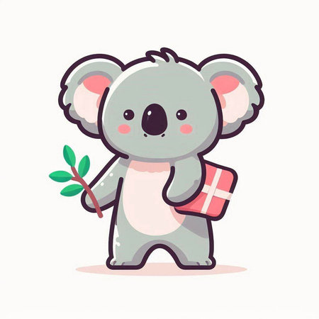Cute koala holding a gift. Vector illustration in cartoon style.のイラスト素材