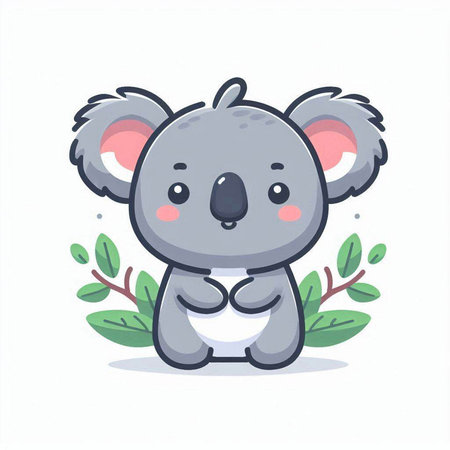 Cute koala with leaves. Vector illustration in cartoon style.のイラスト素材