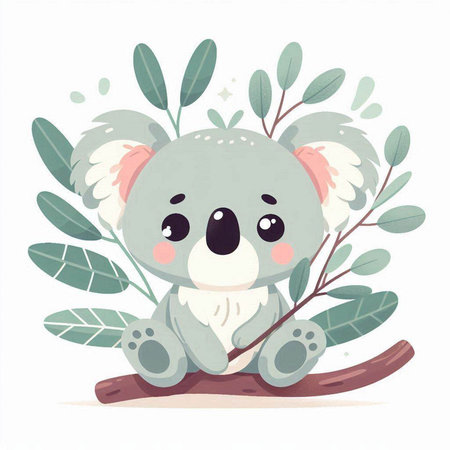 Cute koala with eucalyptus leaves. Vector illustration.のイラスト素材