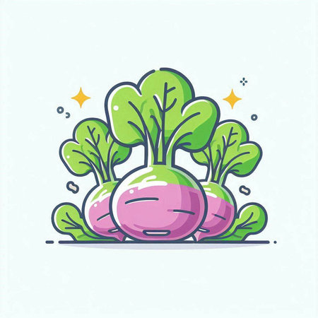 Vector illustration of fresh turnip. Line art style vegetable icon.のイラスト素材