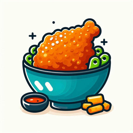 Illustration of a bowl of chinese food with fried chicken.のイラスト素材