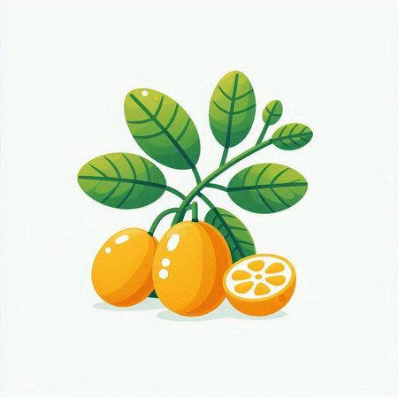 Kumquat fruit with leaves and fruits. Vector illustration.のイラスト素材
