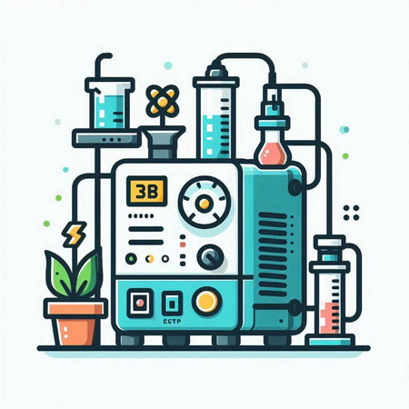 Vector illustration of laboratory equipment. Linear style design for web and print.のイラスト素材