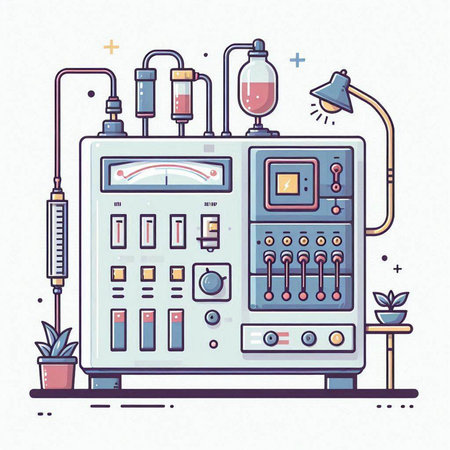 Electronic control panel. Vector illustration in flat linear style on white background.のイラスト素材