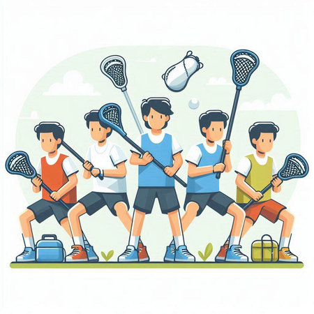 Vector illustration of a group of young people playing badminton.のイラスト素材