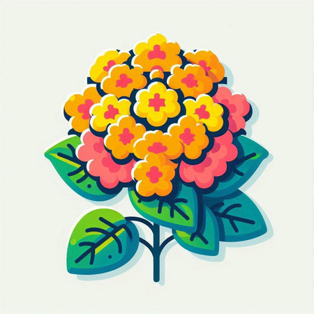 Flower vector illustration in flat style. Colorful hydrangeaのイラスト素材
