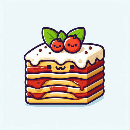 Cake with berries, vector illustration. Cake with berries and cream.のイラスト素材