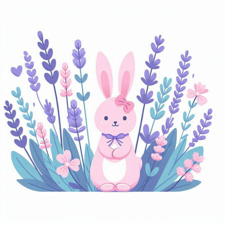 Easter bunny with flowers and herbs. Vector illustration for your designのイラスト素材