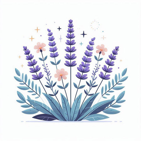 Lavender flower bouquet in flat style. Vector illustration.のイラスト素材