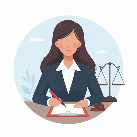 Woman lawyer at work. Vector illustration in a flat style. Cartoon character.のイラスト素材