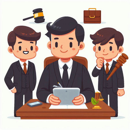 Lawyer cartoon character. Vector illustration in a flat style isolated on white background.のイラスト素材