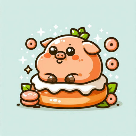 Cute Cartoon Cute Pig Donuts. Vector Illustration.のイラスト素材
