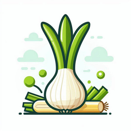 Onion, onion and leek. Vector illustration in flat styleのイラスト素材