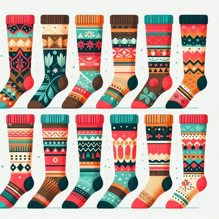 Set of colorful socks with different patterns. Vector illustration in flat style.のイラスト素材