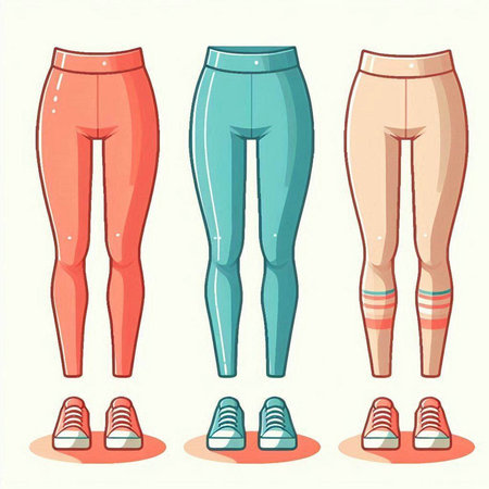 Vector illustration of sports leggings, pants and sneakers in cartoon style.のイラスト素材
