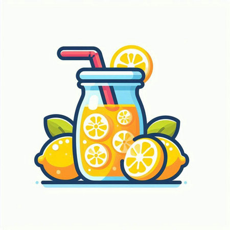 Lemonade in a glass jar with a straw. Vector illustration.のイラスト素材