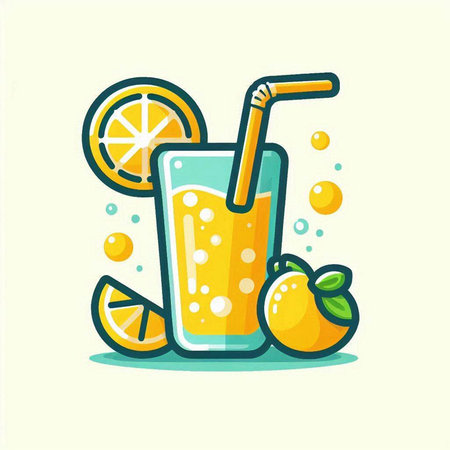 Orange juice in a glass with a straw and orange slices. Vector illustration.のイラスト素材